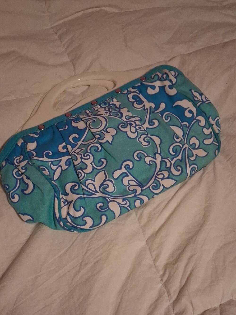 Turquoise Swirl Hand Bag with Cream Handles Lilly Pulitzer - Picture 8 of 13